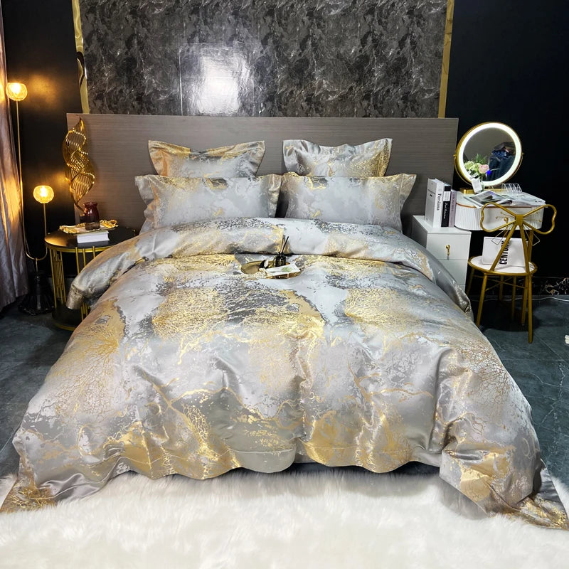 Black & Gold Luxury Jacquard Egyptian Cotton Bedding Set – Satin Finish