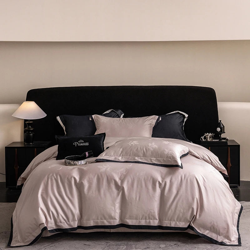Blue & Black Luxury Jacquard Bedding Set – 1000TC Egyptian Cotton Satin