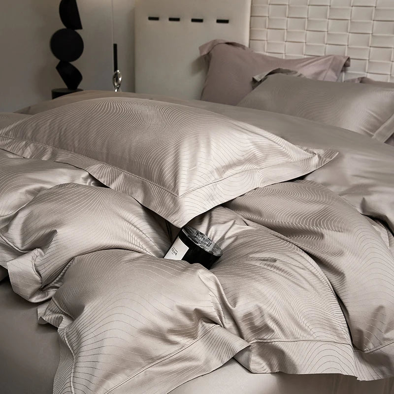 Champagne Luxury Jacquard Egyptian Cotton Bedding Set – 4 Pieces, Queen/King Size
