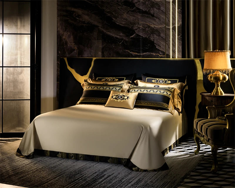 European Aristocrat Embroidered Brocade Bedding Set – Egyptian Cotton, 4/6/10 Pieces