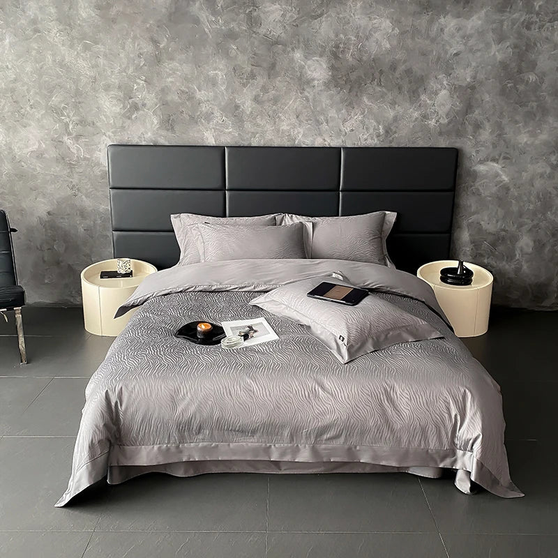 Elegant Purple Floral Jacquard Egyptian Cotton Bedding Set – Luxury Satin Finish