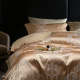 Luxury Satin Jacquard & 60S Cotton Patchwork Bedding Set – 4 Pieces