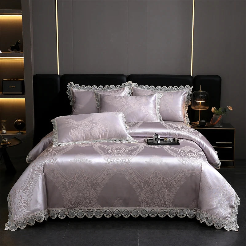 Golden Satin Jacquard Bedding Set