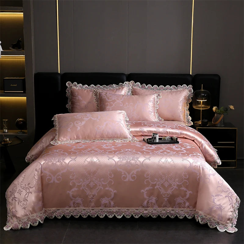 Golden Satin Jacquard Bedding Set