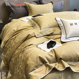 Luxury Satin Jacquard & Egyptian Cotton Patchwork Bedding Set – 4 Pieces