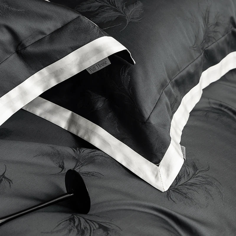 Blue & Black Luxury Jacquard Bedding Set – 1000TC Egyptian Cotton Satin