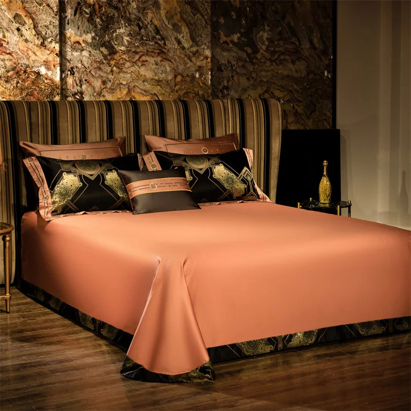 European Luxury Black & Gold Embroidered Brocade Bedding Set – Jacquard Egyptian Cotton, 4/6/10 Pieces