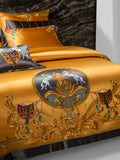 European Aristocratic Gold Brocade Bedding Set – Vintage Embroidery, Egyptian Cotton