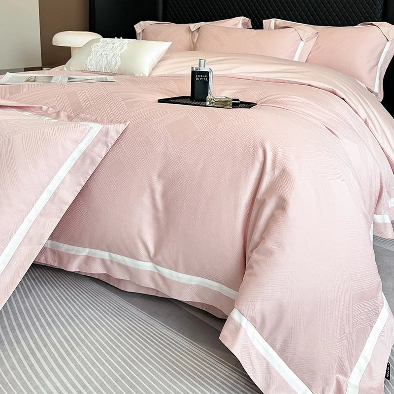 Luxury 600TC Egyptian Cotton Satin Jacquard Bedding Set – Silky Finish, 4 Pieces