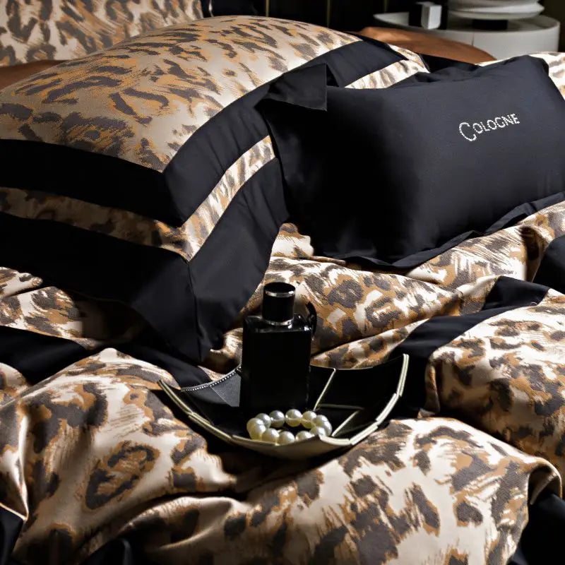 Luxury Leopard Jacquard Bedding Set – 4 Pieces, 1000TC Lyocell Cotton
