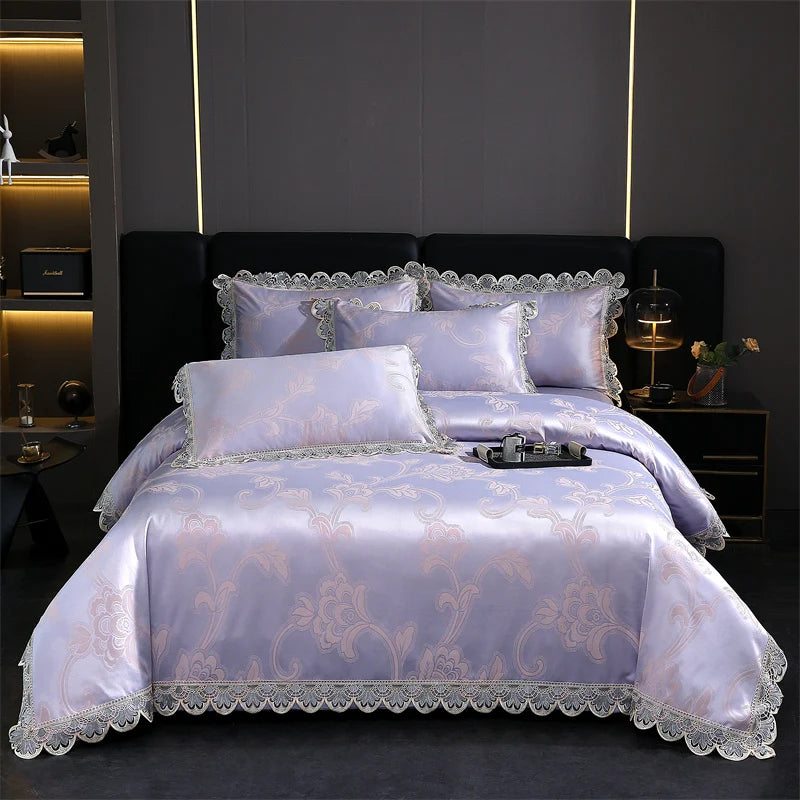 Golden Satin Jacquard Bedding Set