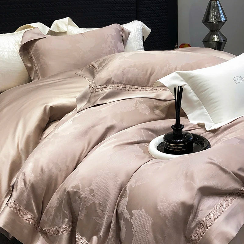 4-Piece Luxury Jacquard Bedding Set – 1000TC Lyocell Cotton, Soft & Silky