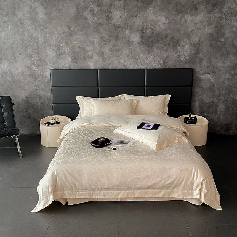 Elegant Purple Floral Jacquard Egyptian Cotton Bedding Set – Luxury Satin Finish