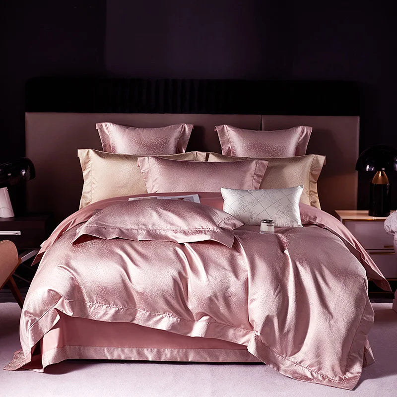 Silver Gray & Gold Satin Jacquard Bedding Set – 1000TC Egyptian Cotton, Queen/King Size