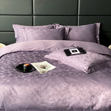 Elegant Purple Floral Jacquard Egyptian Cotton Bedding Set – Luxury Satin Finish