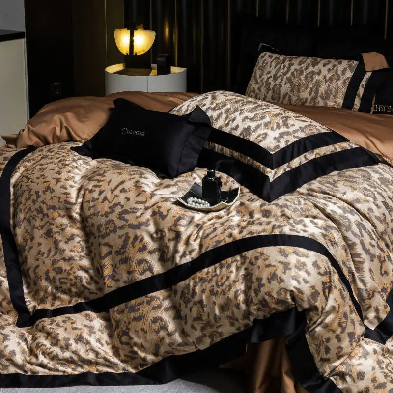 Luxury Leopard Jacquard Bedding Set – 4 Pieces, 1000TC Lyocell Cotton