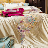 Champagne Gold European Palace Floral Embroidery Bedding Set – Brocade Egyptian Cotton