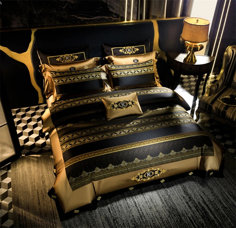 European Aristocrat Embroidered Brocade Bedding Set – Egyptian Cotton, 4/6/10 Pieces