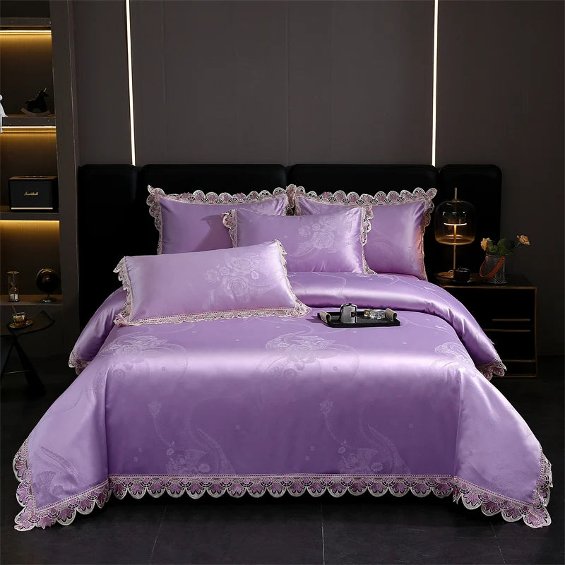 Golden Satin Jacquard Bedding Set
