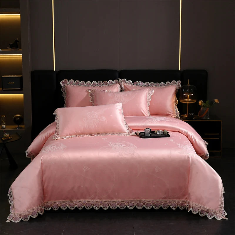 Golden Satin Jacquard Bedding Set