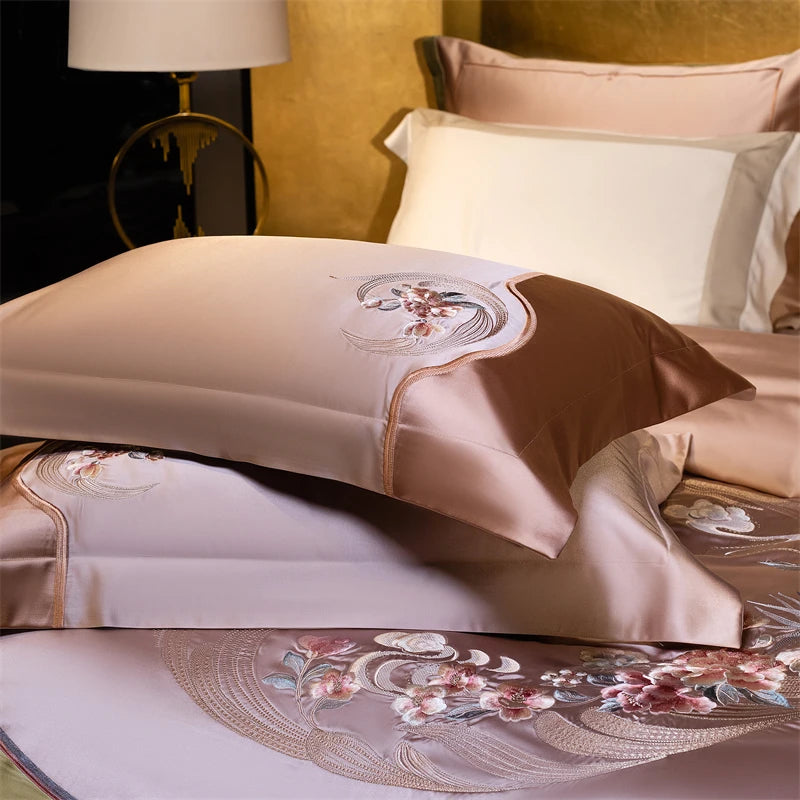 New Chinese Style Floral Embroidery Bedding Set – Brocade Egyptian Cotton, 4/6/10 Pieces