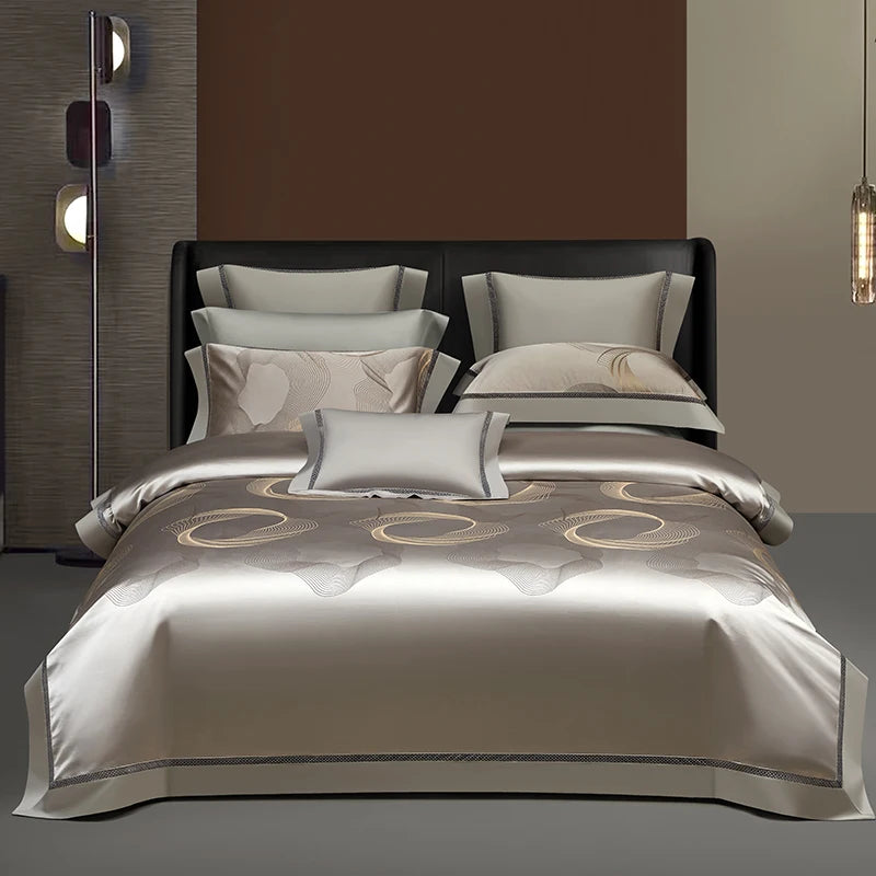 Luxury European Brocade Bedding Set – 1000TC Egyptian Cotton Satin Jacquard, 4/7 Pieces