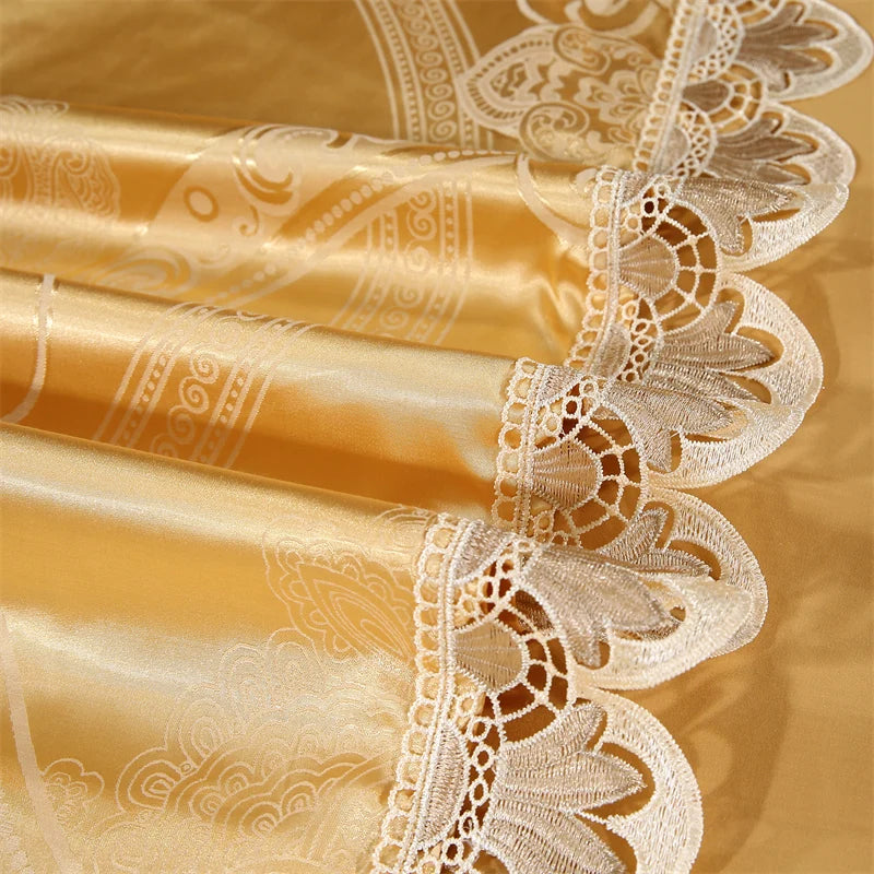 Golden Satin Jacquard Bedding Set