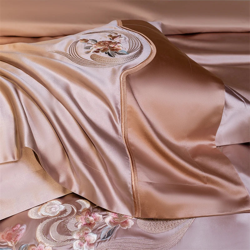 New Chinese Style Floral Embroidery Bedding Set – Brocade Egyptian Cotton, 4/6/10 Pieces