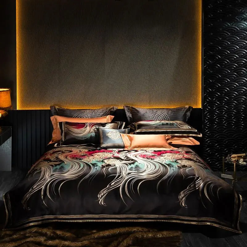 Black & Gold European Vintage Brocade Bedding Set – Embroidered Egyptian Cotton