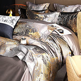 Silver Gray & Gold Satin Jacquard Bedding Set – 1000TC Egyptian Cotton, Queen/King Size