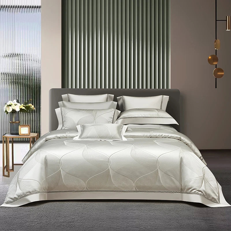 Luxury European Brocade Bedding Set – 1000TC Egyptian Cotton Satin Jacquard, 4/7 Pieces