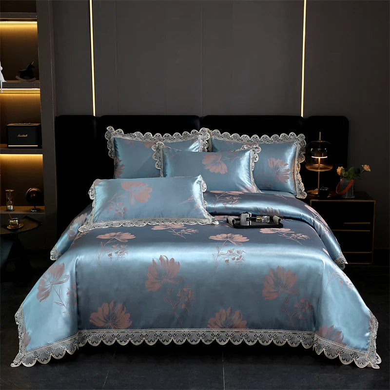 Golden Satin Jacquard Bedding Set