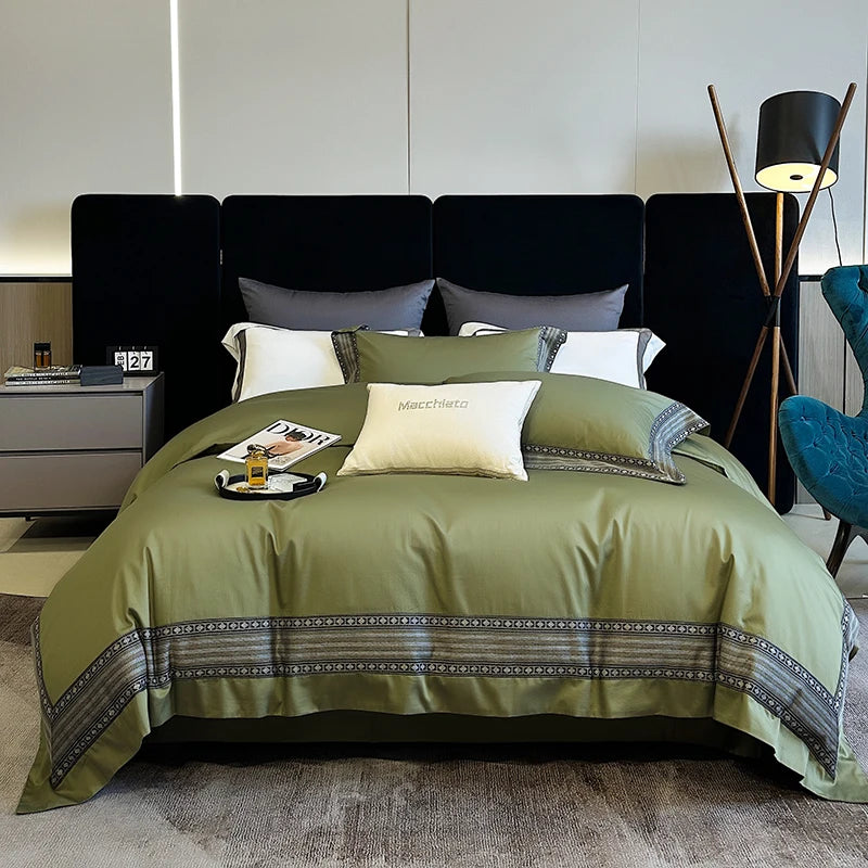 Luxury American Patchwork Bedding Set – 1200TC Egyptian Cotton & Satin Jacquard