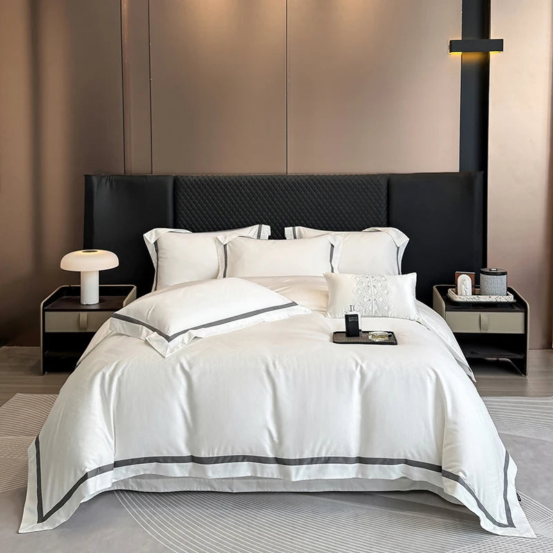 Luxury 600TC Egyptian Cotton Satin Jacquard Bedding Set – Silky Finish, 4 Pieces