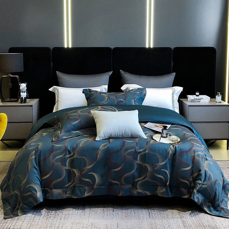 Luxury American Patchwork Bedding Set – 1200TC Egyptian Cotton & Satin Jacquard