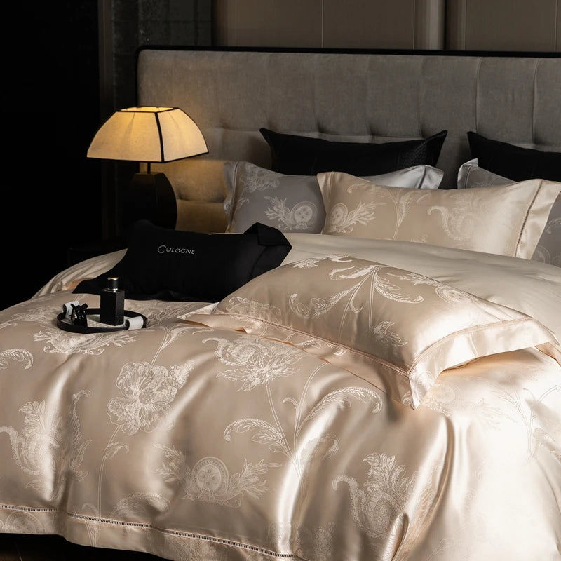Luxury Damask Jacquard Bedding Set – High Precision Silky Egyptian Cotton, 4 Pieces