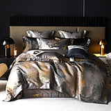 Silver Gray & Gold Satin Jacquard Bedding Set – 1000TC Egyptian Cotton, Queen/King Size