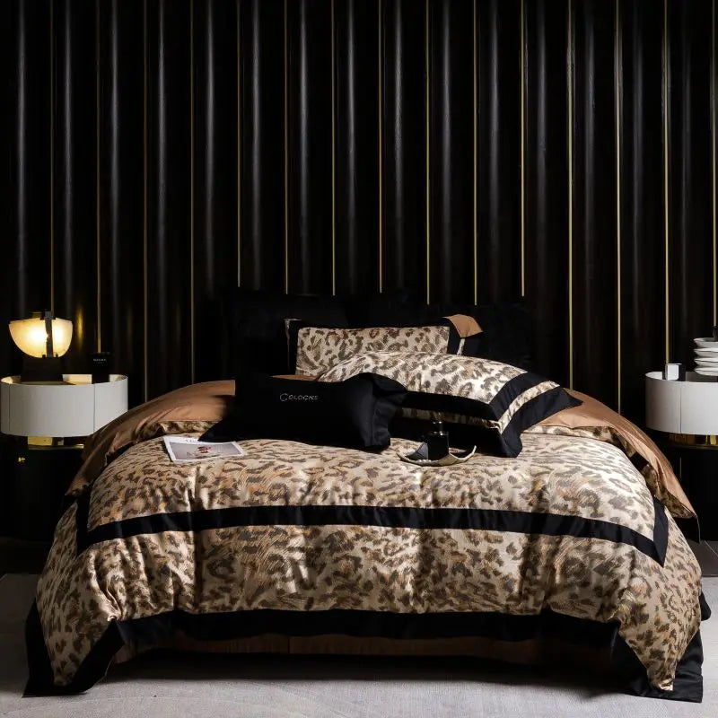 Luxury Leopard Jacquard Bedding Set – 4 Pieces, 1000TC Lyocell Cotton