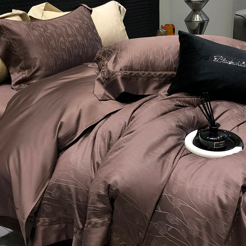 4-Piece Luxury Jacquard Bedding Set – 1000TC Lyocell Cotton, Soft & Silky
