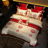 European Luxury Wedding Bedding Set – Embroidered Satin Jacquard Egyptian Cotton, 4/6/10 Pieces