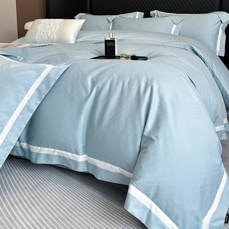 Luxury 600TC Egyptian Cotton Satin Jacquard Bedding Set – Silky Finish, 4 Pieces