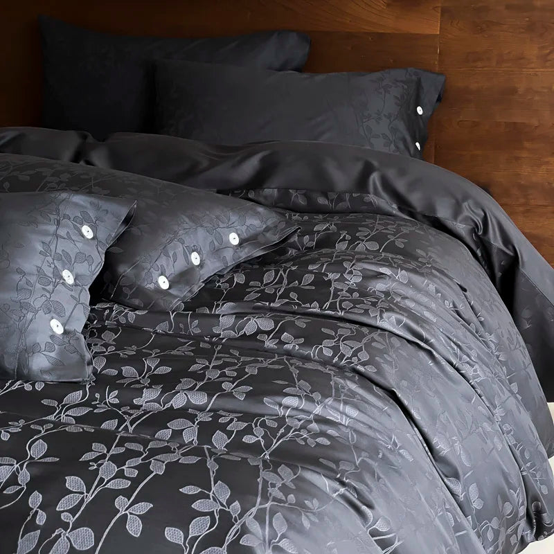 Dark Gray 600TC Egyptian Cotton Jacquard Bedding Set – Luxury Satin Finish
