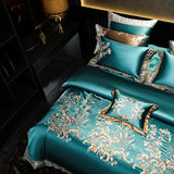 Green & Gold European Vintage Brocade Bedding Set – Embroidered Egyptian Cotton