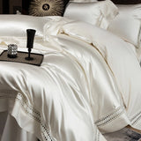 1000TC Egyptian Cotton Luxury Bedding Set – Hollow Wide Edge Satin, 4 Pieces (No Fillers)