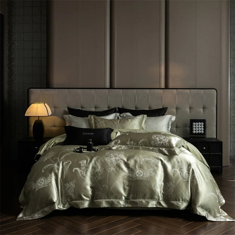 Luxury Damask Jacquard Bedding Set – High Precision Silky Egyptian Cotton, 4 Pieces