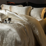 Champagne Gold Silk Jacquard Cotton Bedding Set – European Luxury Style