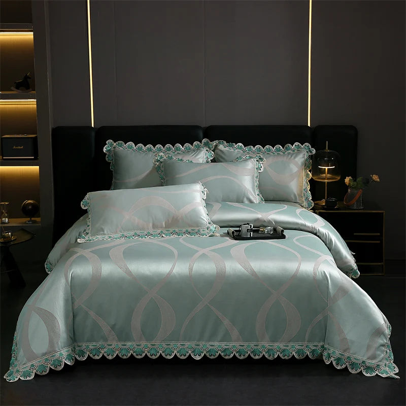 Golden Satin Jacquard Bedding Set
