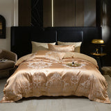 Luxury Satin Jacquard & 60S Cotton Patchwork Bedding Set – 4 Pieces