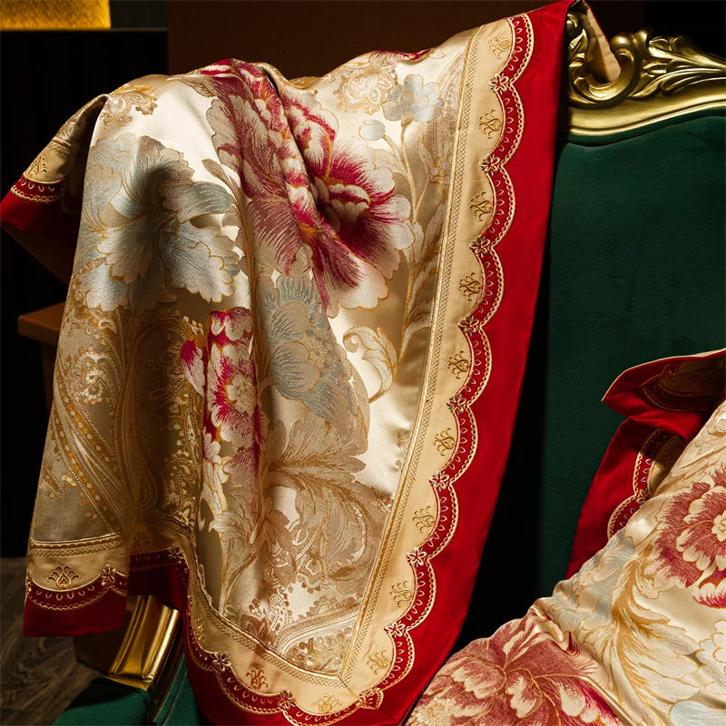 European Luxury Wedding Bedding Set – Embroidered Satin Jacquard Egyptian Cotton, 4/6/10 Pieces