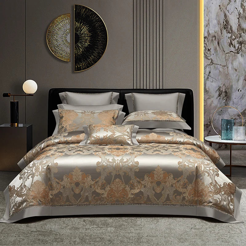 Luxury European Brocade Bedding Set – 1000TC Egyptian Cotton Satin Jacquard, 4/7 Pieces